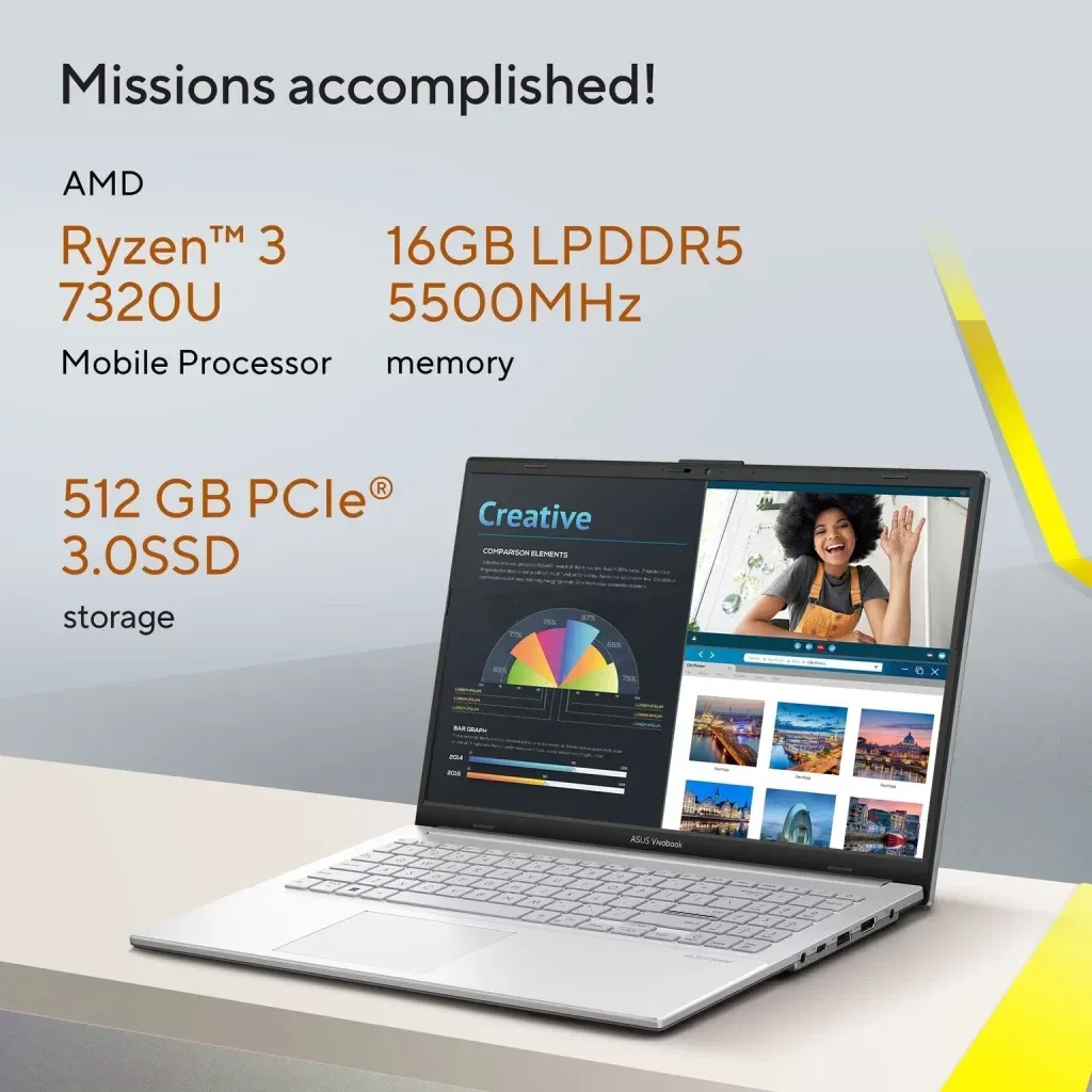 ASUS Vivobook Go 15 E1504FA Thin and Light Laptop, Silver - Image 3