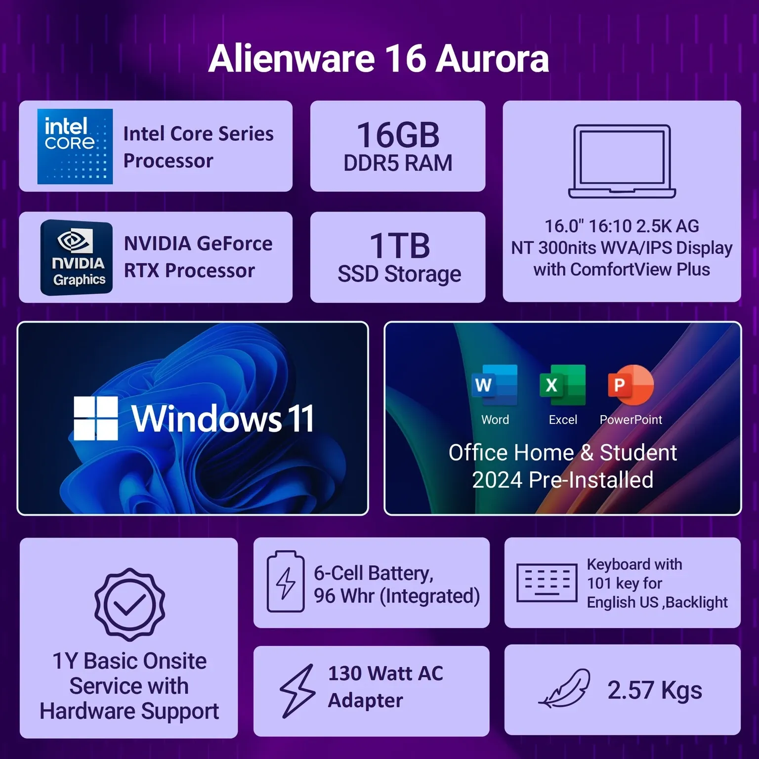 Dell Alienware 16 Aurora OAN1625000901MINO Gaming Laptop, Interstellar Indigo - Image 3