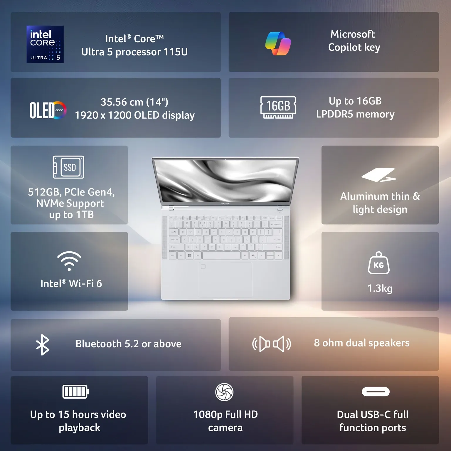 Acer Swift Neo 14 SFN14-54H Thin and Light Laptop, Silver - Image 3