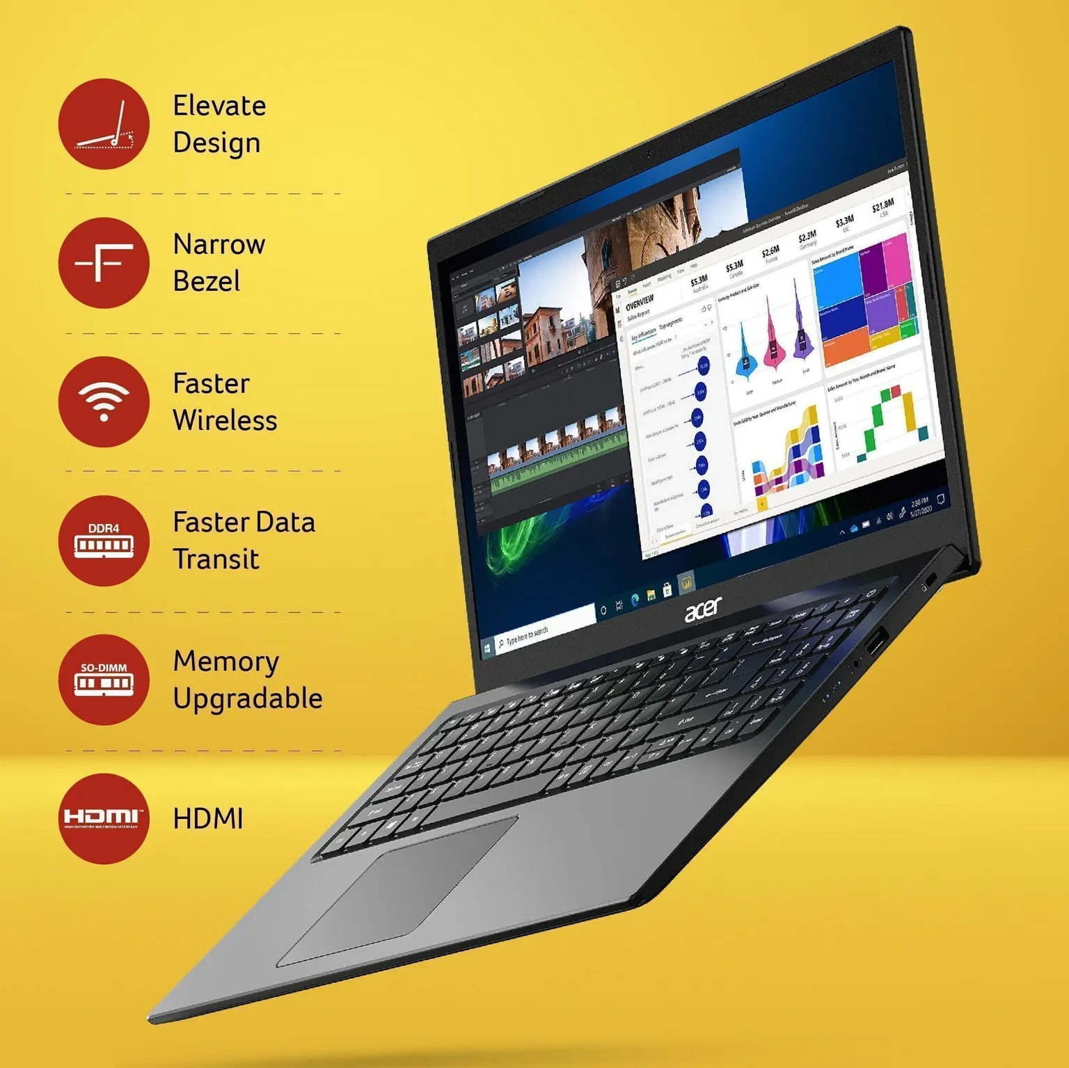 Acer Extensa 15 EX215-54-583M Thin and Light Laptop, Charcoal Black - Image 3